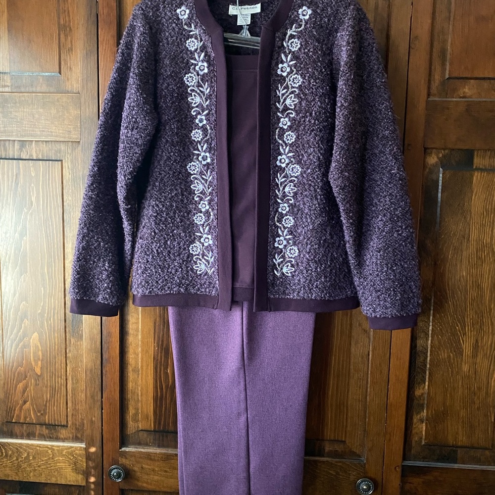 Purple Embroidered Jacket and Pants Set